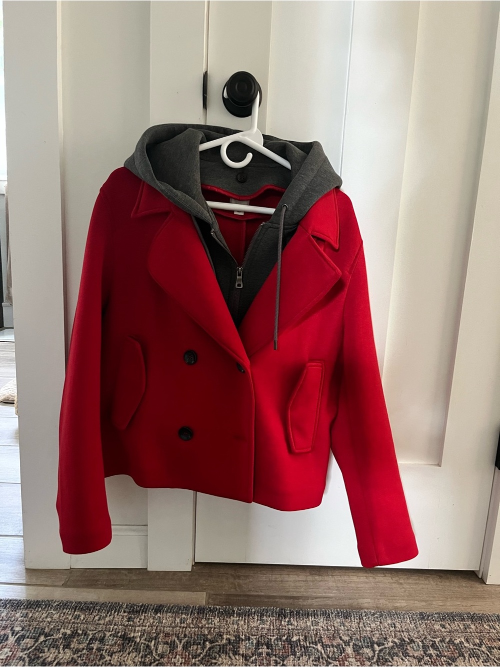 Maeve Red Peacoat with Grey Hooded Insert